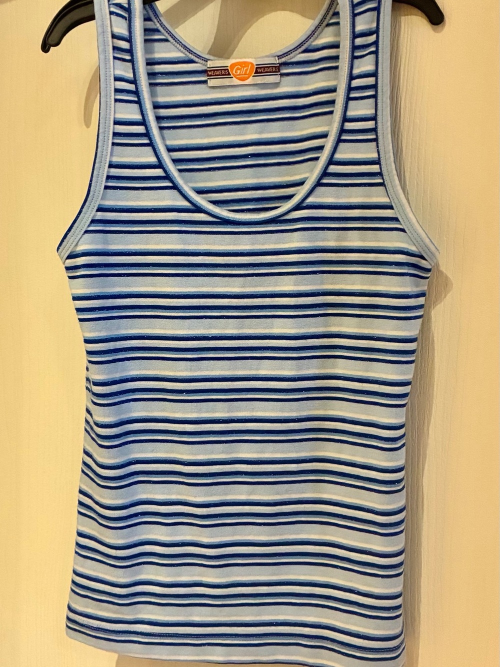 Vintage 90s/Y2K Weavers Girl Striped
Ribbed Tank Top - Blue & White